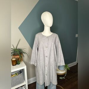 Eileen Fisher L Gray Hemp Organic Cotton Button Front Duster Jacket Minimalist L